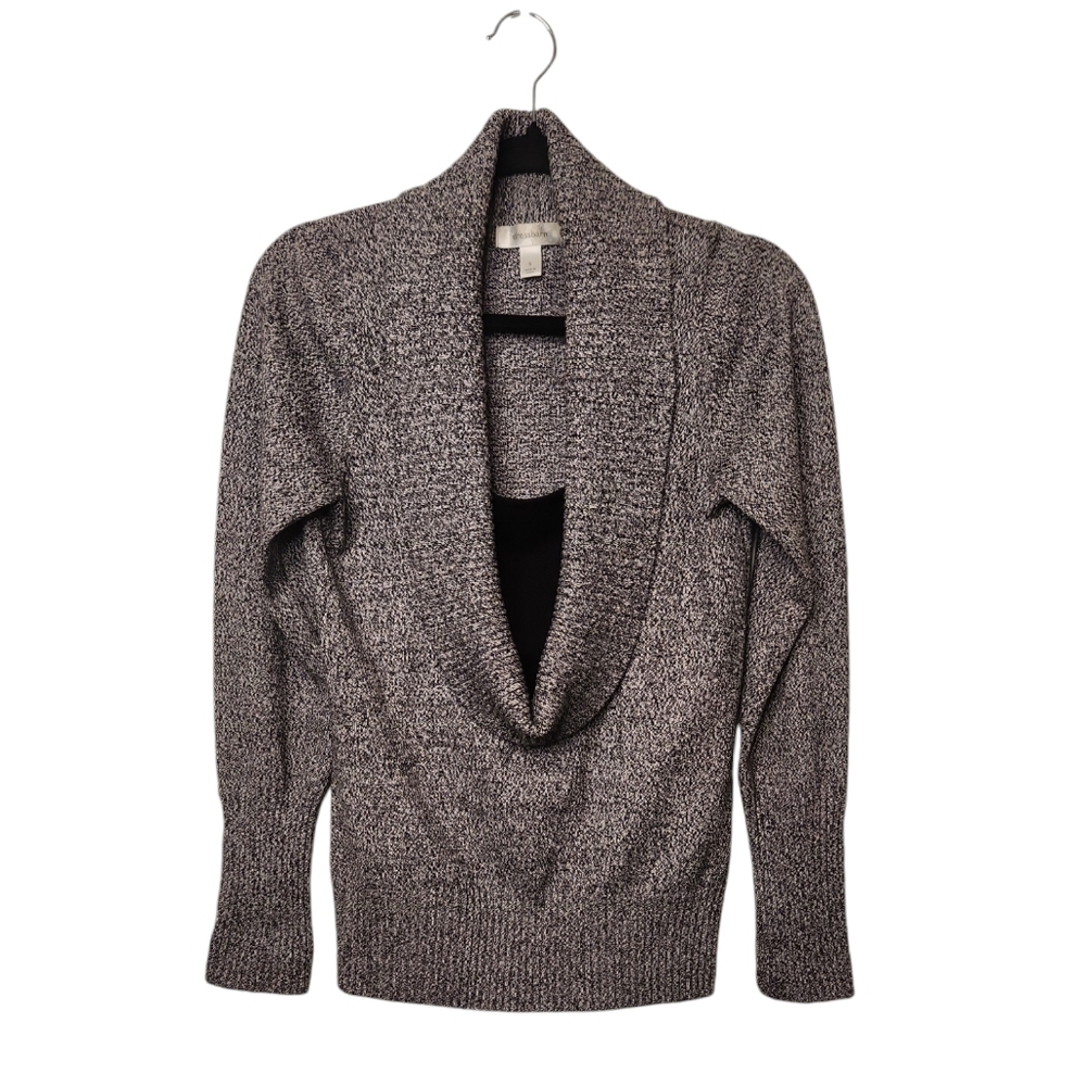 Dressbarn Women's Black Gray White Long Sleeve Tweed Print Cowl Sweater Size S